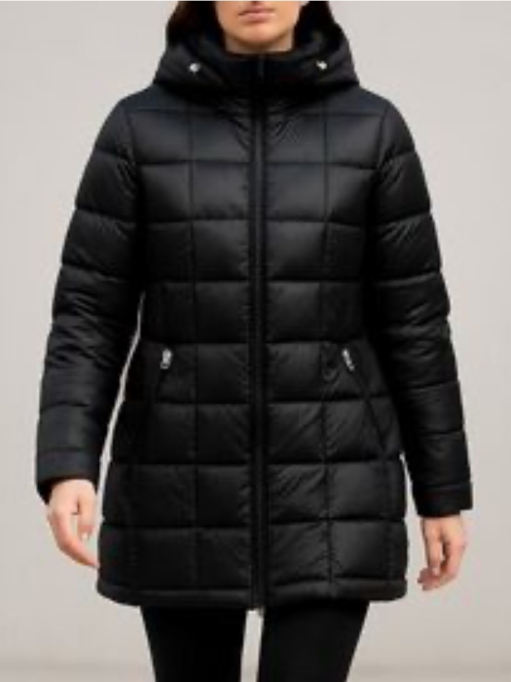 Andrew Marc Black Quilted Long Puffer Coat front zip premium down filled large